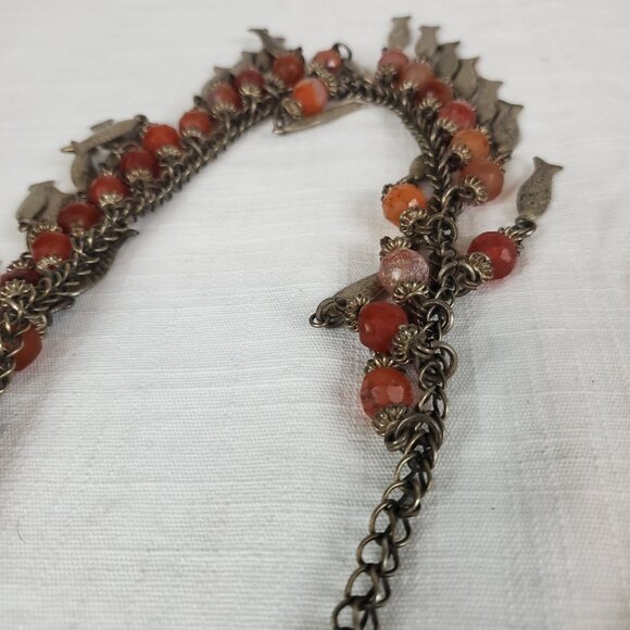Gorgeous Unique Antique Faceted Carnelian Stone with Silver Fish Heavy Necklace - Picture 8 of 9
